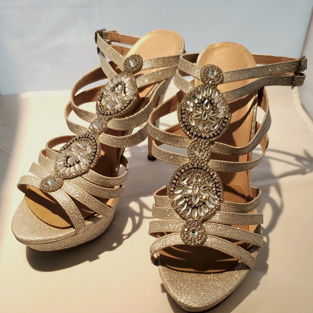 Gold Platform Heels Strappy Heels Sexy Jewel Embellished
